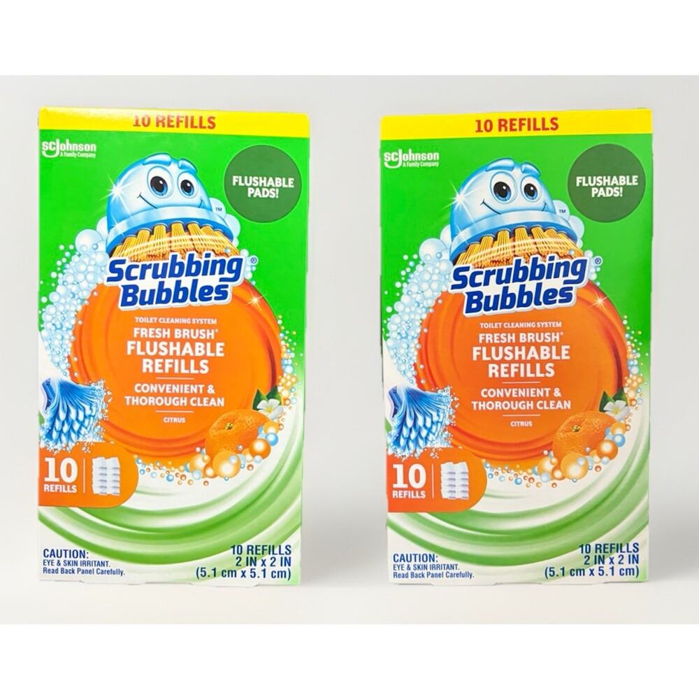 Scrubbing Bubbles Fresh Brush Flushable Refills Citrus 10ct Lot of 2 Toilet Pads